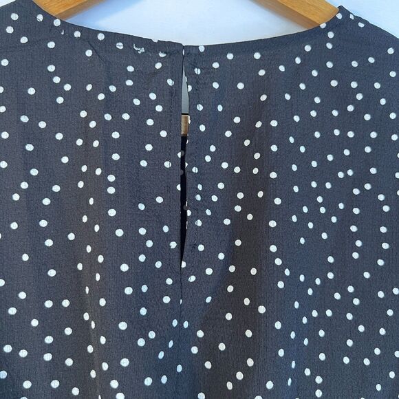 Lush Polka Dot Cropped Back Tie Wide 3/4 Sleeve Blouse Boho Chic Size Small - Picture 5 of 10